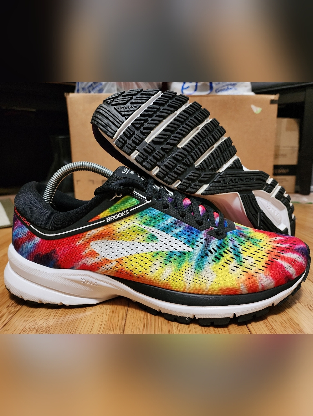 Brooks Launch 5 Rock N Roll Marathon Series DNA Mens 9.5 D Tie Dye Shoes Rainbow
